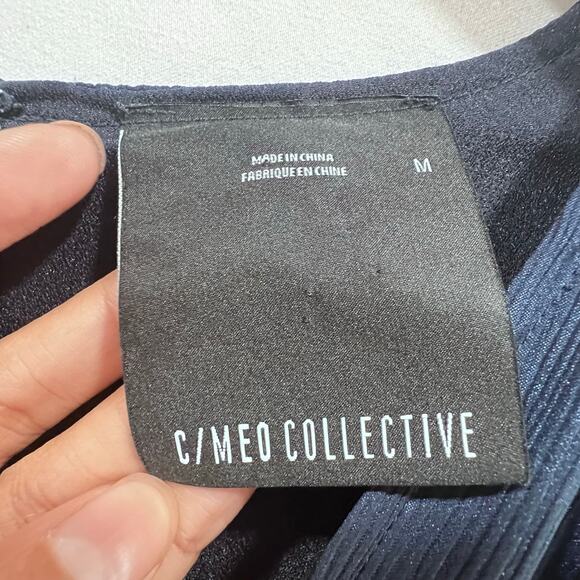 C/MEO COLLECTIVE Blue V-Neck Satin Tie Wide Leg Jumpsuit Romper women's M - Picture 5 of 8